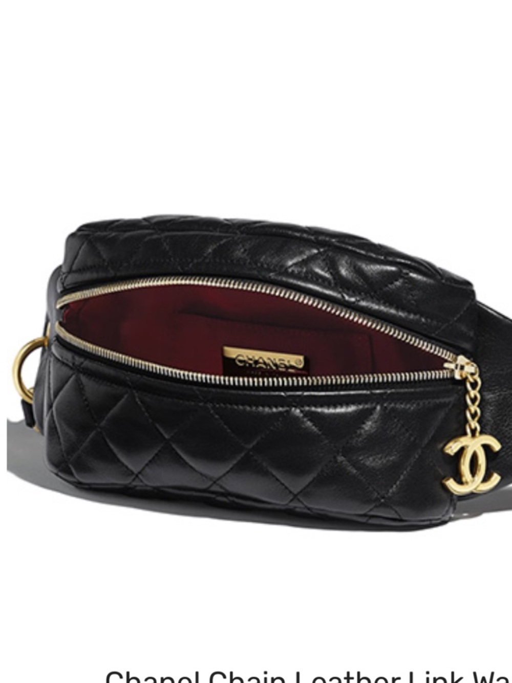 CHANEL Black Quilted Leather Chain Waist Bag with Gold Hardware